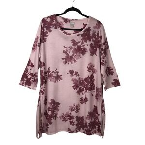 NEW Chico's Womens Lightweight Floral Tunic Sweater Side-Slit XLP Career‎ Office